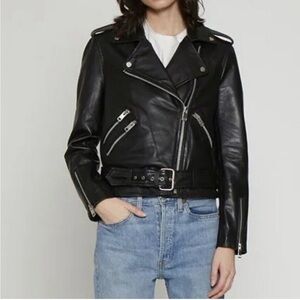 NWT Walter Baker Allison Leather Belted Moto Biker Jacket Black Smooth Sz XL